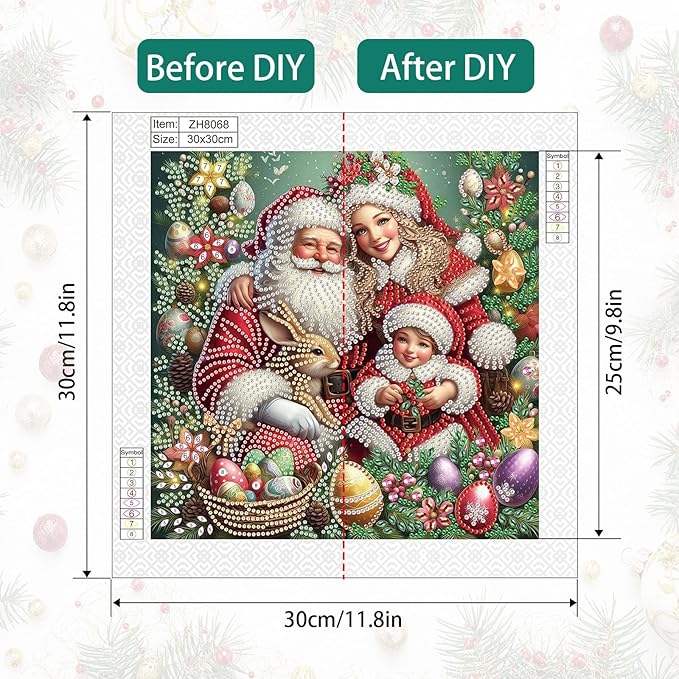 antor 5D Special Shape Diamond Painting Kits for Adults, Santa Claus Family and Easter Bunny Diamond Art with Sparkling Crystals, Christmas and Easter Home Wall Decoration Gift 12×12 Inch