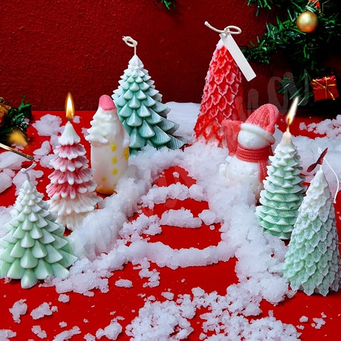 7pcs Christmas Silicone Mold Set for Candle Making, Atarvana 3D Christmas Candle Making Molds with 10pcs Candle Wick-Christmas Trees, Santa Claus, Pine and Ginger Man