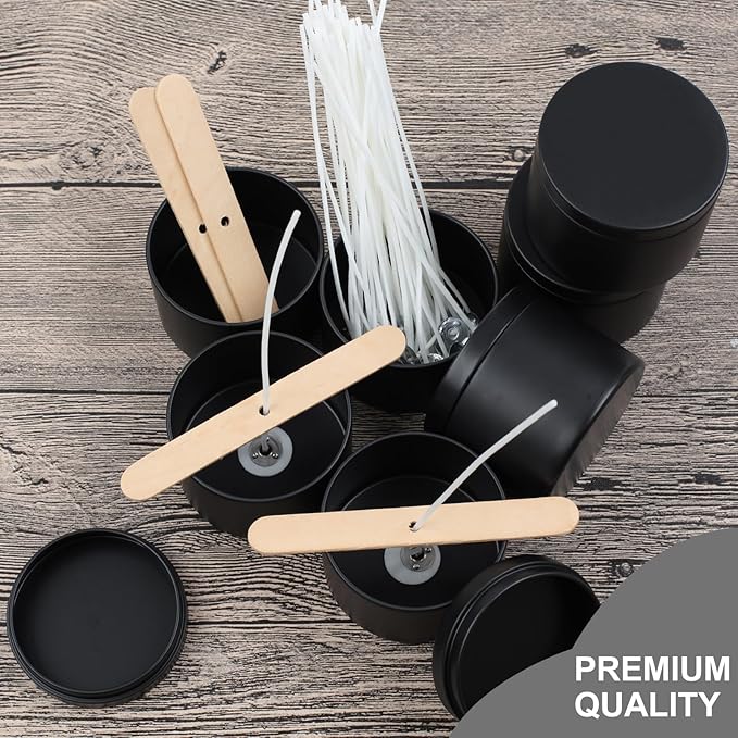 DINGPAI 24 Pcs Black Candle Tins, 4 oz Black Empty Candle Tin with Lids for DIY Candles Making, Matte Full Black Candle Jars for Candle Making, Storage, Christmas Candle Gifts