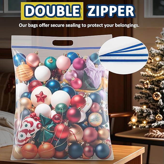 25 Gallon Extra Large Resealable Storage Bags with Zipper Top，35" x 24" Heavy Duty Clear Bags with Handles, 4 Mil Thick, Perfect for Clothing, Pillows, Travel, and Moving (3 Packs)