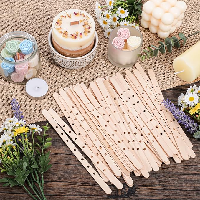 Wooden Candle Wick Holders, 50 PCS 7 Holes Multiwick Centering Device, Candle Making Wick Bars for Large Containers and DIY Wax Crafting Supplies