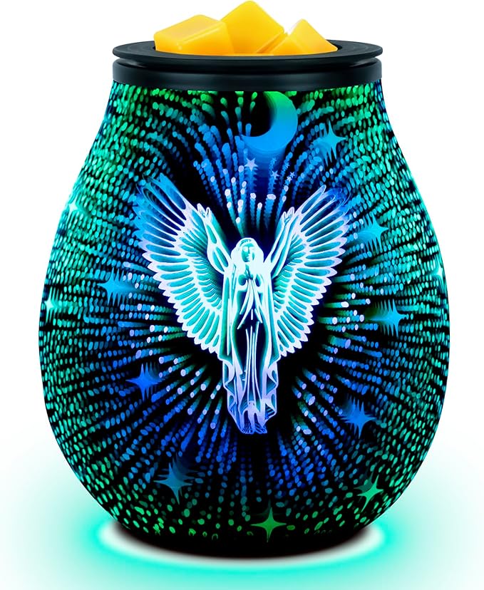 EQUSUPRO Wax Melt Warmer Wax Melter Wax Burner for Scented Wax Melts Electric Fragrance Warmer for Wax Cubes & Tarts, Vivid 3D Design 7 Colors LED Light Gift & Decor for Home Office (3D Angel)