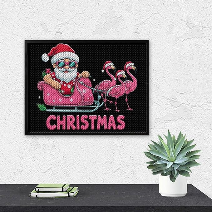 AIVKIEJK Diamond Painting Kits for Adults - Christmas Santa Flamingo Xmas Painting DIY 5D Full Drill Diamond Dots Paintings with Diamonds Gem Art and Crafts Home Decor 12"x16"