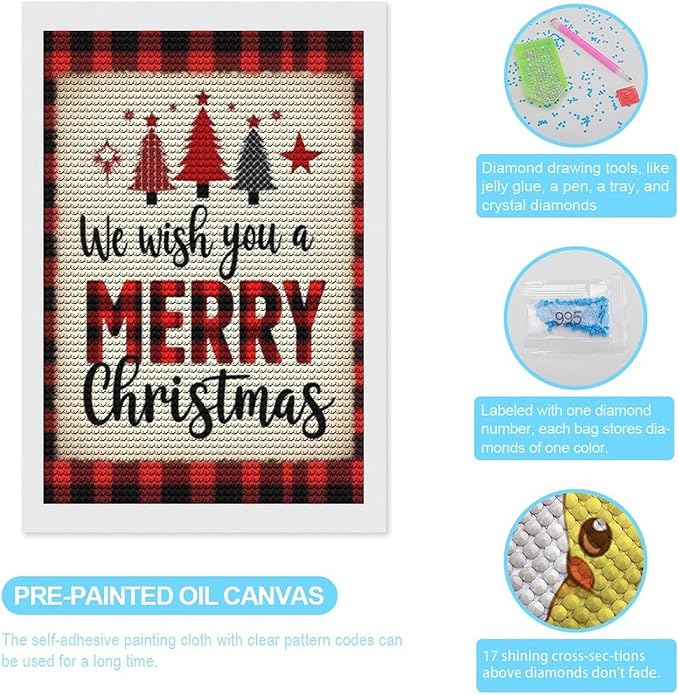 AIVKIEJK Diamond Painting Kits for Adults - Merry Christmas Welcome Painting DIY 5D Full Drill Diamond Dots Paintings with Diamonds Gem Art and Crafts Home Decor 8"x12"