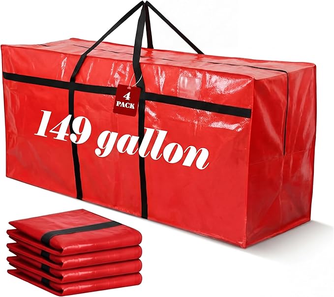 4 Pcs 149 Gallon Extra Large Moving Bags Heavy Duty Storage Bag with Strong Zipper Handle Foldable XXL Jumbo Storage Tote Packing Moving Box for College Dorm Travel Cloth Duffle (Red)