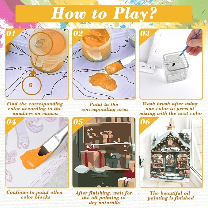 Skyboda Christmas Shop Paint by Numbers Kit for Adults Beginners with Frame, Christmas Adult Paint by Number Kits on Canvas, Easy DIY Oil Painting Kits for Home Decor, 8x12in