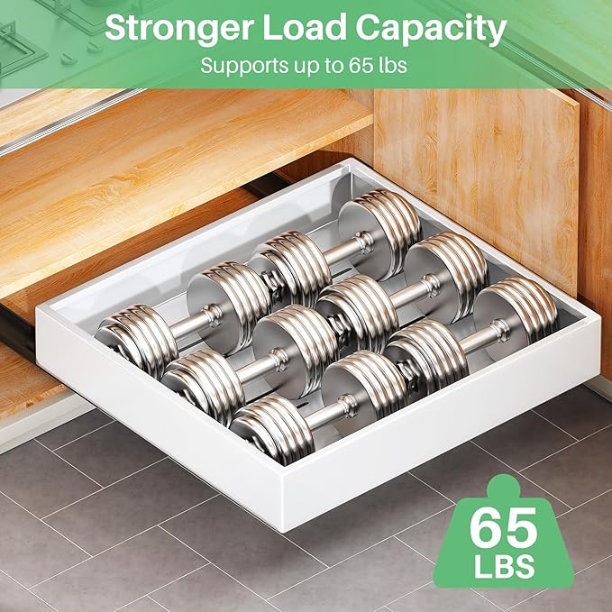 2Pack Pull out Cabinet Organizer, 21"Deep, Heavy Duty Full-extension Slide out Drawers for Kitchen Cabinet, Roll out Shelf Storage with Nano Adhesive for Pots, Bathroom, Pantry, Home, White