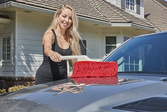 California Car Duster Plastic Handle Duster with Red Cotton Mop 73554 Quickly and Safely Removes Light Daily Dust