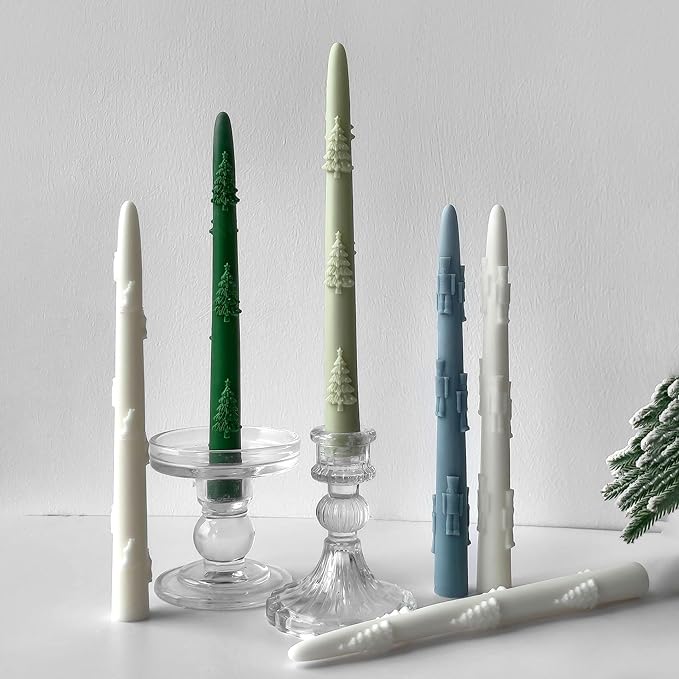 2 PCS Christmas Long Candle Silicone Mold,Pillar Candlestick Candle Mold Christmas Tree and Walnut Soldiers Candle Mold for DIY Handcraft,Gift Wedding Party Home Dinner Festive Days
