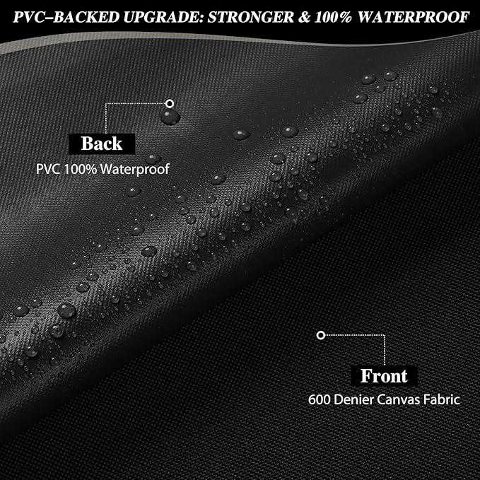 ANMINY 100% Waterproof Outdoor Fabric 3 Yards, 58" W 600D Marine Canvas Fabric with PVC Backing, Ripstop Upholstery Material by The Yard for Furniture Boat Covers Tent Awning, Black