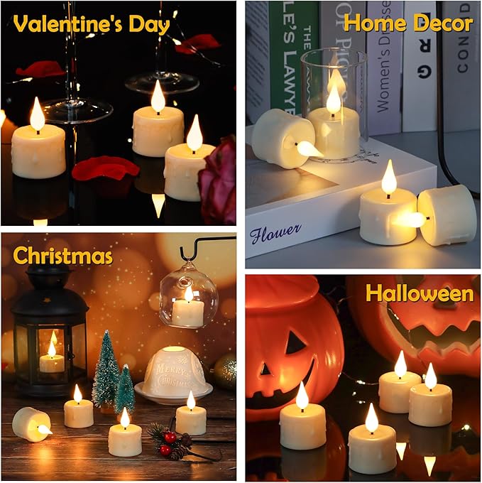 Daord Rechargeable LED Tealight Candle with Remote Control & Timer Flickering FlamelessTea Light Electric Fake Candles with USB Charging Cable for Halloween,Latern,Table,Xmas Decor (12pcs,Warm White)
