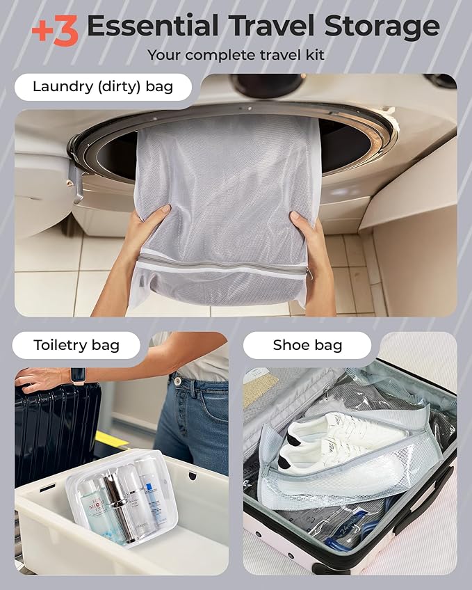 BAGSMART Vacuum Bags for Travel with Rechargeable Air Pump, Portable Space Saver Bags for Travel & Home, Vacuum Compression Seal Bag for Clothing, Blanket, 12 Pack-Gray