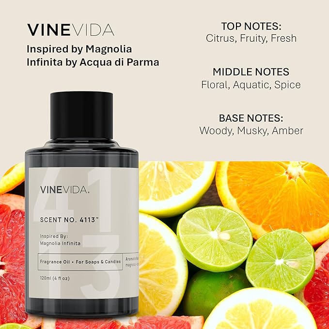 VINEVIDA [10mL] Magnolia Infinita Fragrance Oil for Candle Making - Natural Candle Oil Scents - Soap Making Essential Oil - Made in USA