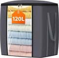 TasticTotes 120L Extra Large Clothes Storage Bags, Foldable Blanket Storage and Organization, Thick Fabric Containers with Reinforced Handles & Zippers for Clothing, Comforters, Bedding, Gray, 1 Pack