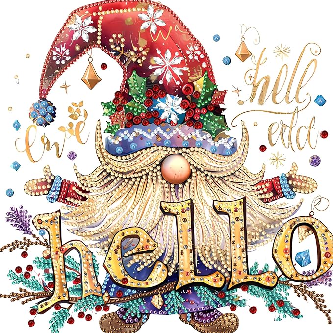 NEWENMO Christmas Diamonds Painting Kits for Adults Beginner DIY 5D Gnome Diamond Art Paint with Special Shape Diamonds, Full Drill Doodle Style Diamonds Painting Kit for Home Wall Decor 12x12Inch