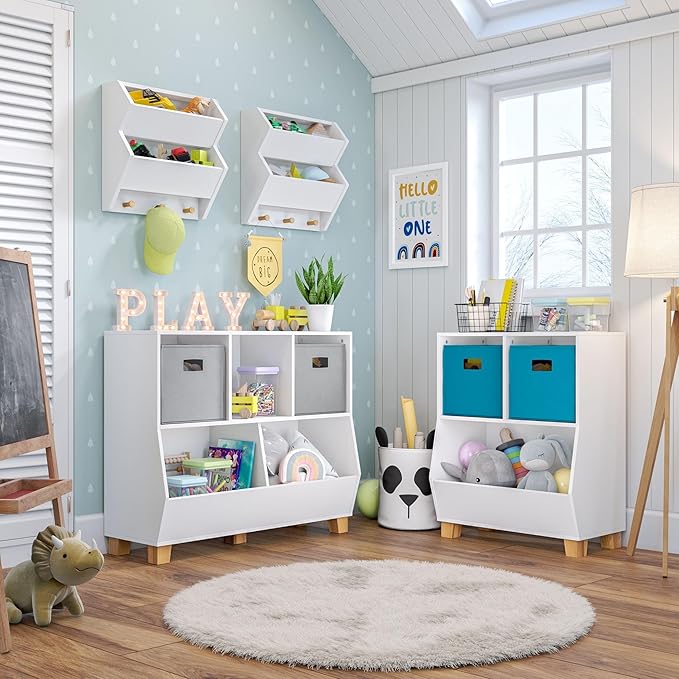 RiverRidge Catch-All Kids Toy Storage Organizer with 3 Cubbies and 2 Storage Bin Compartments