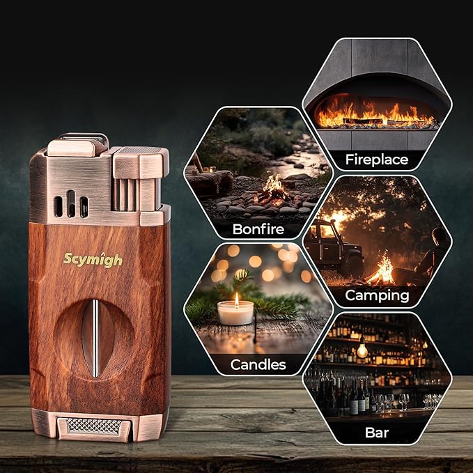 Torch Lighter, All-in-one Windproof Lighter with Tool, Holder, Dual Jet Flames, Refillable Butane Lighter for Candle, Travel, Multifunctional Accessories, Gifts for Men(Butane not Included)