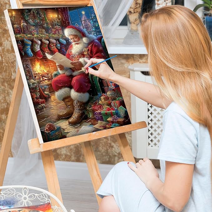 Bowetile Christmas Paint by Numbers for Adults Beginners Framed, Adults' Paint-by-Number Santa Claus Kits on Canvas, Acrylic Number Painting Christmas Gifts for Home Wall Decor, 8x12in