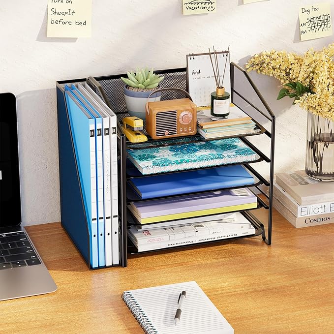 Simple Trending Desk Organizers and Accessories, 5-Tier Desk File Organizer, Paper Letter Tray Organizer with File Holder, Black