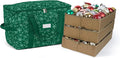 Covermates Keepsakes Adjustable Ornament Storage Bag – Heavy-Duty Polyester, Padded Dividers & FlexGrid Trays – Protective Holiday Ornament Organizer with Handles & Label Window, Green Snowflake