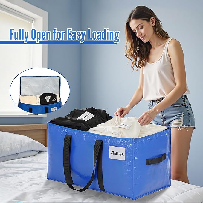 BAGAIL Heavy Duty Moving Bags with Strong Handle, Extra Large Moving Boxes, Storage Tote for Clothes, College Moving Supplies(Blue, 16 Pack)
