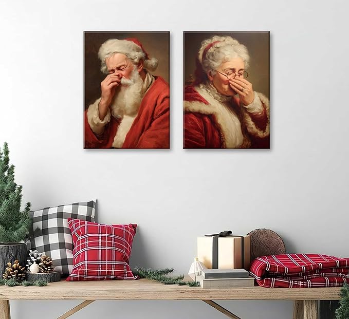 Paint by Number Kit for Adults & Kids, 2 Pack Christmas Mr. and Mrs. Santa Sneezing Scenes 16x20 Inch Unframed, DIY Acrylic Painting Kit with Brushes & Paints, Festive Humorous Home Art Decor
