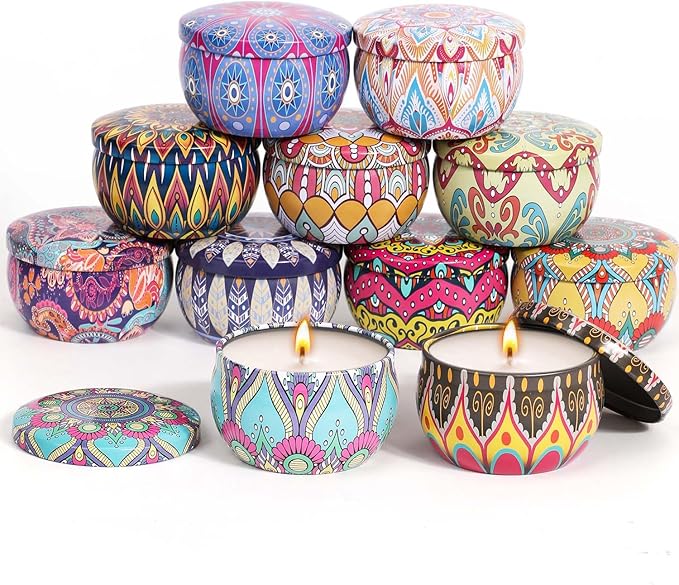 Blingfun 10 Packs 4 oz Candle Tins kit, Candle Making Tins, Candle Jars, 100pcs Candle Wicks, 100pcs Wick Stickers, Candle Containers for Making Candles (Flowers)