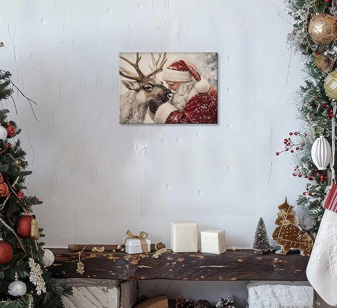 Paint by Number Kit for Adults & Kids, Santa and Reindeer Christmas DIY Painting Kit with Brushes, Paints & Hanging Kit, 16x20 Inch Canvas, Holiday Gift & Home Decor Art Project Framed
