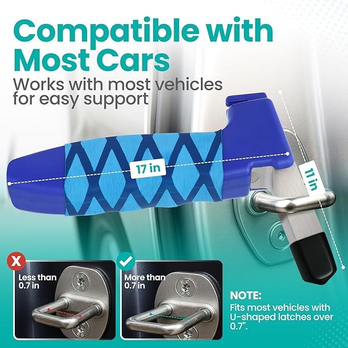 Pack 2 - Car Handle Assist for Elderly Car Door Handle for Elderly Grip & Support Bar, 3 in 1 Car Assist Handle for Elderly with Window Breaker & Seatbelt Cutter (Blue)