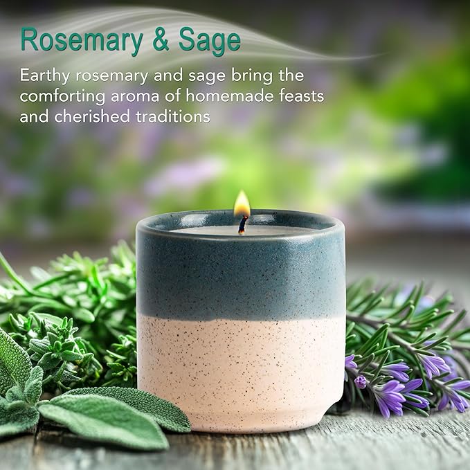 Hyggelight - The Growing Candle, Rosemary & Sage Scent, 8.5oz Ceramic Pot, Single Wick Aromatherapy Candles, 100% Soy for Women and Men, Willow