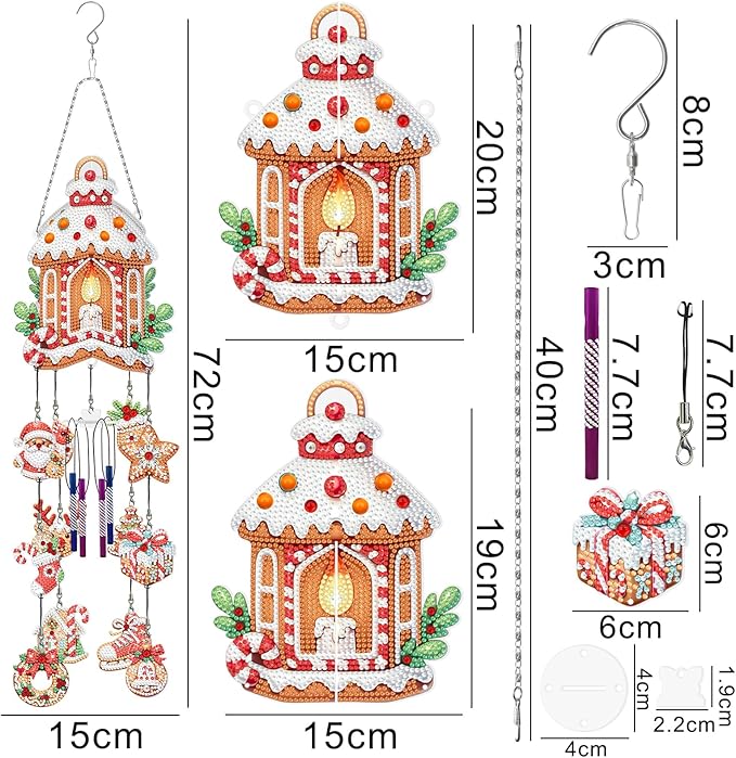Christmas Candle Diamond Art Painting Wind Chime Hanging Ornaments DIY Kit 5D Diamond Art Wind Chimes Christmas Hanging Pendant Double Sided Special Gem Paint by Number Garden Tree Patio Window Decor