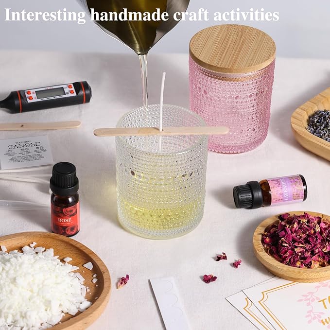 DARJEN Candle Making Kits for Beginners, DIY Starter Scented Candles Making Kit - 2 Glass Jars(Clear, Pink), Soy Wax, Scented, Card & More, Full Soy Candle Making Supplies Set Perfect Gifts