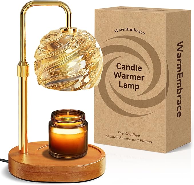 WarmEmbrace Candle Warmer Lamp with Timer for Jar Candles - Dimmable, Height and Brightness Adjustable Electric Wax Warmer Gold, 2 Bulbs Included, House Warming Gift & Vintage Home Decor
