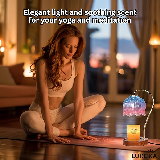 Candle Warmer Lamp with Timer, Dimmable Wax Melt Lamp for Large & Standard Jar Candles, Includes 2 GU10 Bulbs, Elegant Vintage Home Decor Gift for Women & Mom (A1-Blue Pink Lotus)