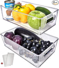 fullstar Fridge Organizer Bins Refrigerator Organizer - Set of 2 Refrigerator Organizer Bins and Freezer Organizer. Clear Storage Bins with Handles for Pantry Organization and Storage