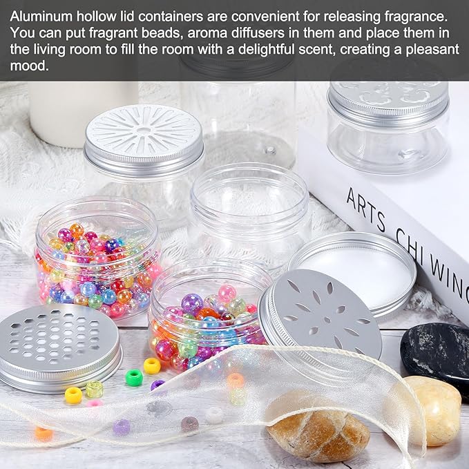 HARFINGTON 12 Pcs Empty Scent Beads Storage Container 3oz/80ml Air Freshener Tins Round Refillable Spice Containers Plastic Jars Sample for Air Freshener Candles Travel Storage