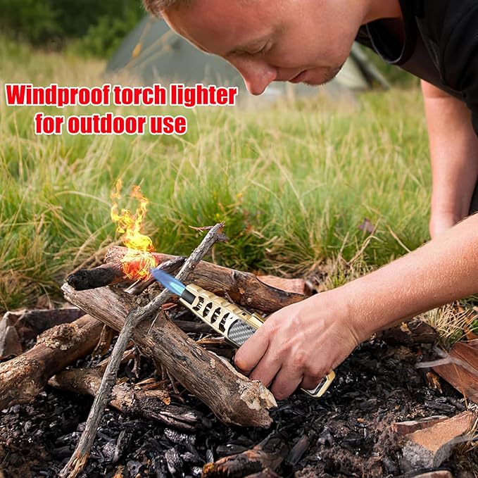2 Packs Butane Torch Lighter, Windproof Kitchen Cooking Torch with Safety Lock & Adjustable Jet Flame, Refillable Bright Fire Blow Torch for Cooking, BBQ, Baking, Candle, Camping (Butane Not Included)