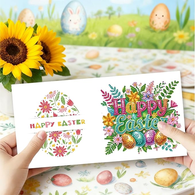 DoxQcs 5D Diamond Art Painting Greeting Cards Kit, DIY Cards for Blessings Congratulations Gifts, Greeting Card Set for Birthday Thanksgiving Day Christmas Halloween-Easter Font
