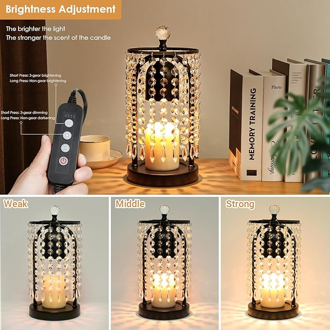 Candle Warmer Lamp with Timer and Dimmer - Electric Candle Warmer ,Crystal Candle Lamp for Bedroom Decor, Flameless Scented Candle Light Warmer,House Warming Gifts New Home, Christmas Gifts for Women