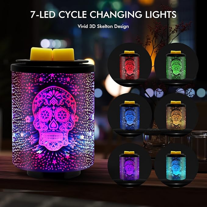 Electric Wax Melt Warmer with Timer (2/4/8H), 7-Color Changing LED Night Light, Removable Silicone Dish, PTC Safe Heating - 3D Glass Design for Home, Office Décor, Gifts for Mom