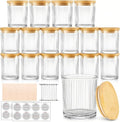 CONNOO 16 Pack 7 OZ Thick Ribbed Glass Candle Jars for Making Candles with Airtight Bamboo Lids, Wicks & Stickers, for DIY Candle Making, Bulk Orders, Gifts & Home Décor, Clear