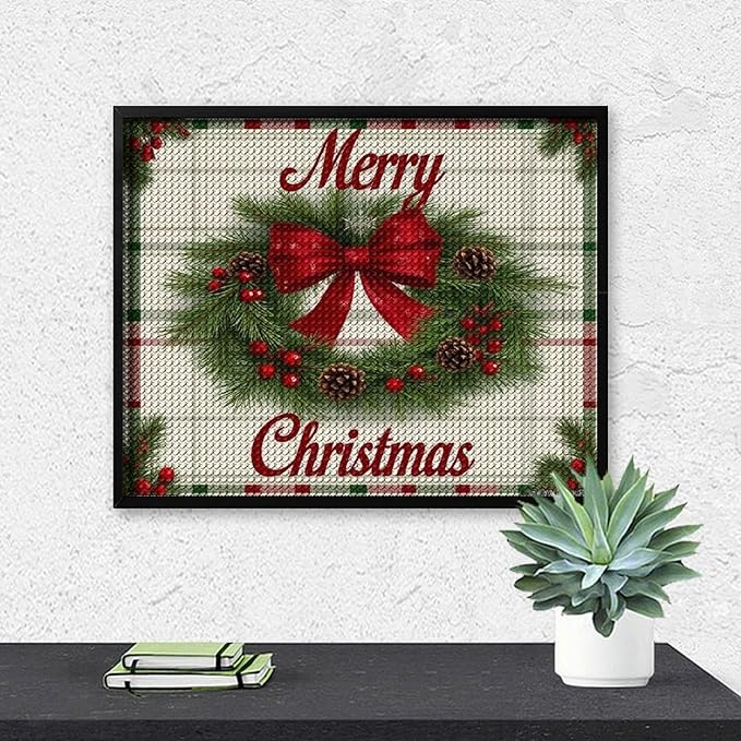 AIVKIEJK Diamond Painting Kits for Adults - Red Bow & Green Leaves Merry Christmas Painting DIY 5D Full Drill Diamond Dots Paintings with Diamonds Gem Art and Crafts Home Decor 16"x20"