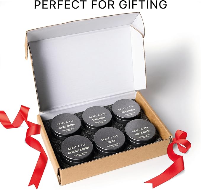 Craft & Kin Scented Votive Candle Gift Set of 6 | Small Luxury Scented Candles Holiday Gift Set for Home | Candle Box with Assorted Scents | 15–20 Hour Burn Each