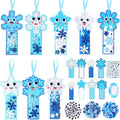 Funrous 48 Sets Winter Crafts Kit Snowflake Bookmarks Bulk DIY Make Your Own Christmas Hanging Ornaments Arts with Pompoms Diamond Stickers for Holiday Classroom Activities Wonderland Party Favors