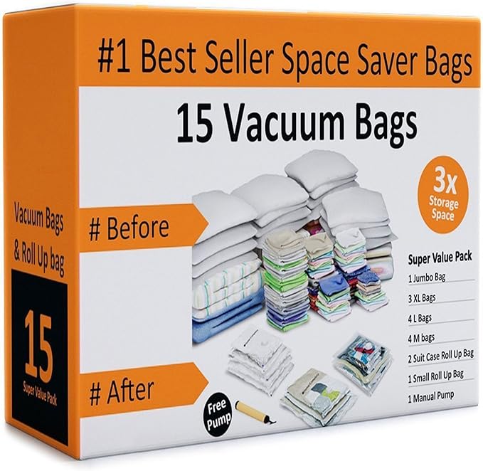 Vacuum Storage Bags-Space Saving Air Tight Compression-Shrink Down Closet Clutter, Store and Organize Clothes, Linens, Seasonal Items by Everyday Home