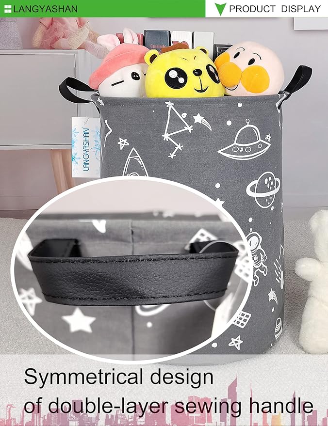 LANGYASHAN Storage Bin, Canvas Fabric Collapsible Organizer Basket for Laundry Hamper,Toy Bins,Gift Baskets, Bedroom, Clothes,Baby Nursery (Space Universe)