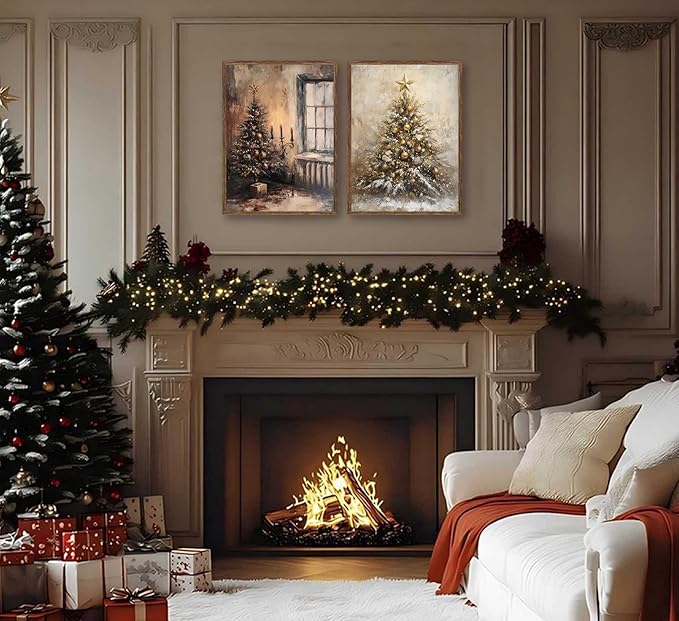 Paint by Number Kit, 2 Pack Christmas Scenes (16x20 Inch Each) - Vintage Tree with Candles & Golden Snowy Tree, DIY Acrylic Painting Kits for Adults Home Decor Unframed