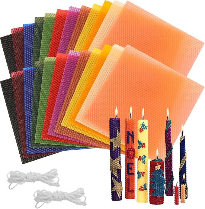 GBACHOOSE 8x8 Inch Beeswax Sheets for Candle Making, 24PCS Beeswax Candle Sheet, 12 Colorful Wax Candle Color Sheets DIY Rolled Candles Home Decor Gift for Adults DIY