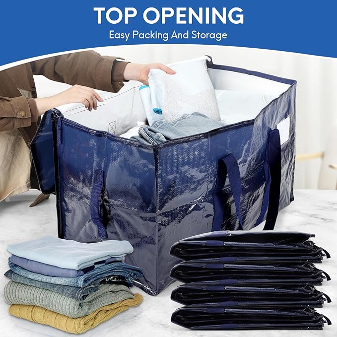 2-Pack Extra-Large Heavy-Duty Storage Totes with Reinforced Handles, Durable Zippers & Waterproof Material — Perfect for Space-Saving, Moving, Shipping and Travel (Blue)