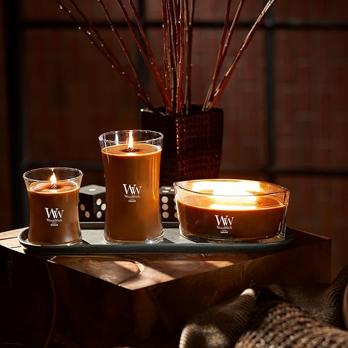 WoodWick Humidor Gifts for Women and Men, 9.7 oz Medium Hourglass Candle with Crackling Wick